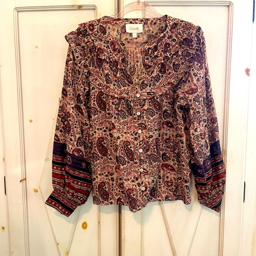 Cleobella Samara Paisley Blouse Red/wine and
Long Sleeve
Size Medium